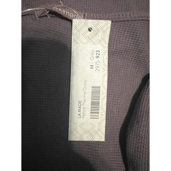 LA Made Nettie Thermal Dress Cowl Neck Gray - Size Medium - Picture 3 of 5